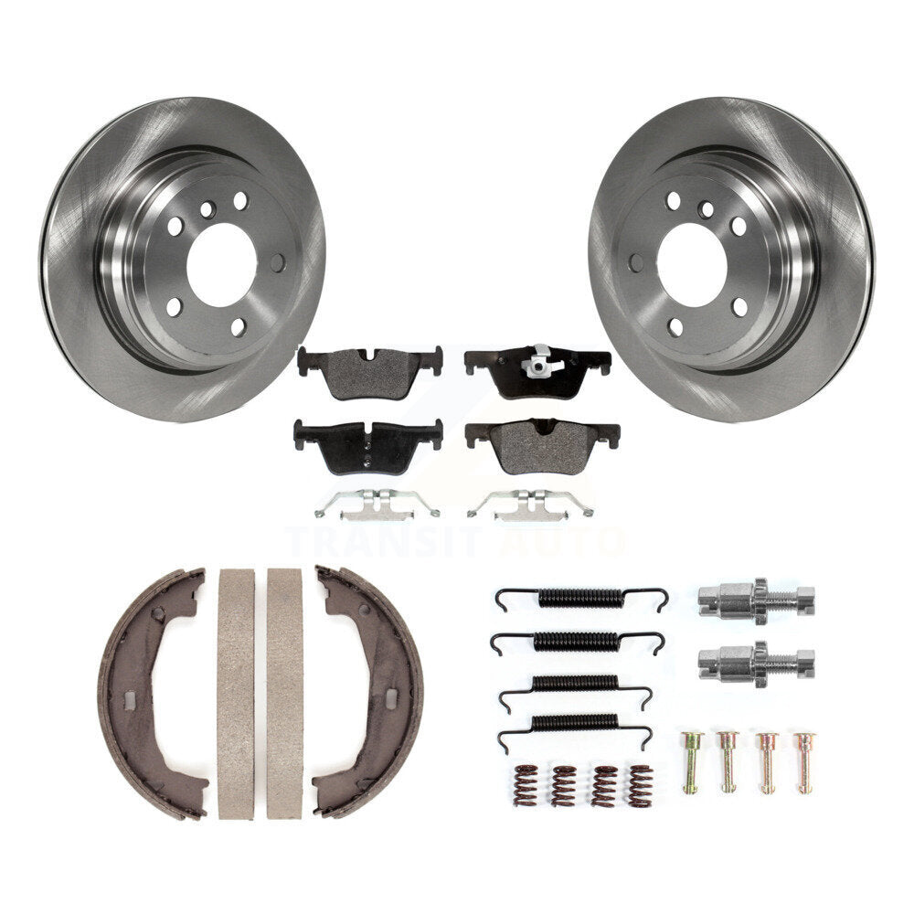 Rear Disc Rotors Semi-Metallic Pads Parking Brake Shoes Hardware Kit For BMW 428i xDrive K8F-105355