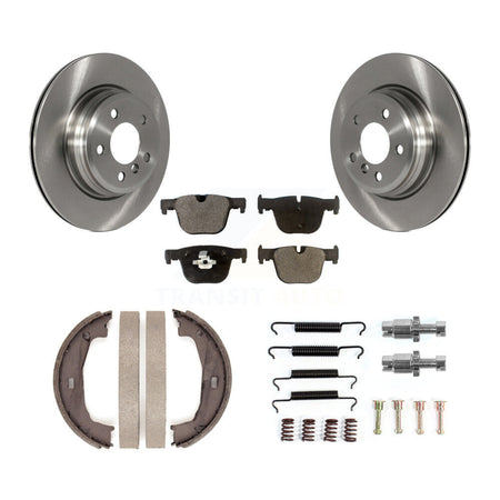 Rear Disc Rotors Semi-Metallic Pads Parking Brake Shoes Hardware Kit For BMW 428i xDrive K8F-105356