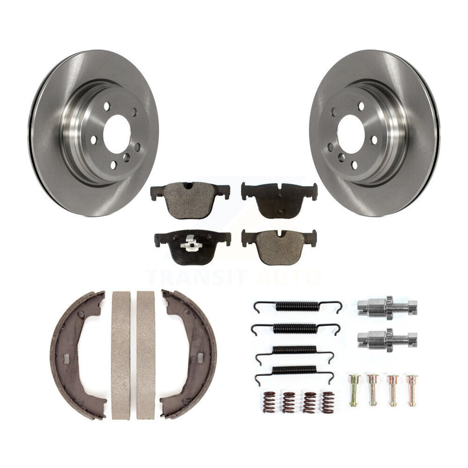 Rear Disc Rotors Semi-Metallic Pads Parking Brake Shoes Hardware Kit For BMW 428i xDrive K8F-105356