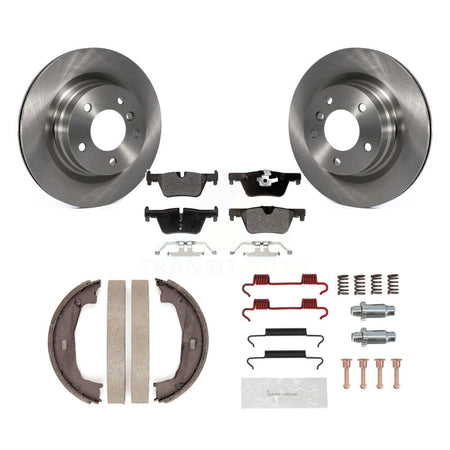 Rear Disc Rotors Semi-Metallic Pads Parking Brake Shoes And Hardware Kit For BMW 328i K8F-105357