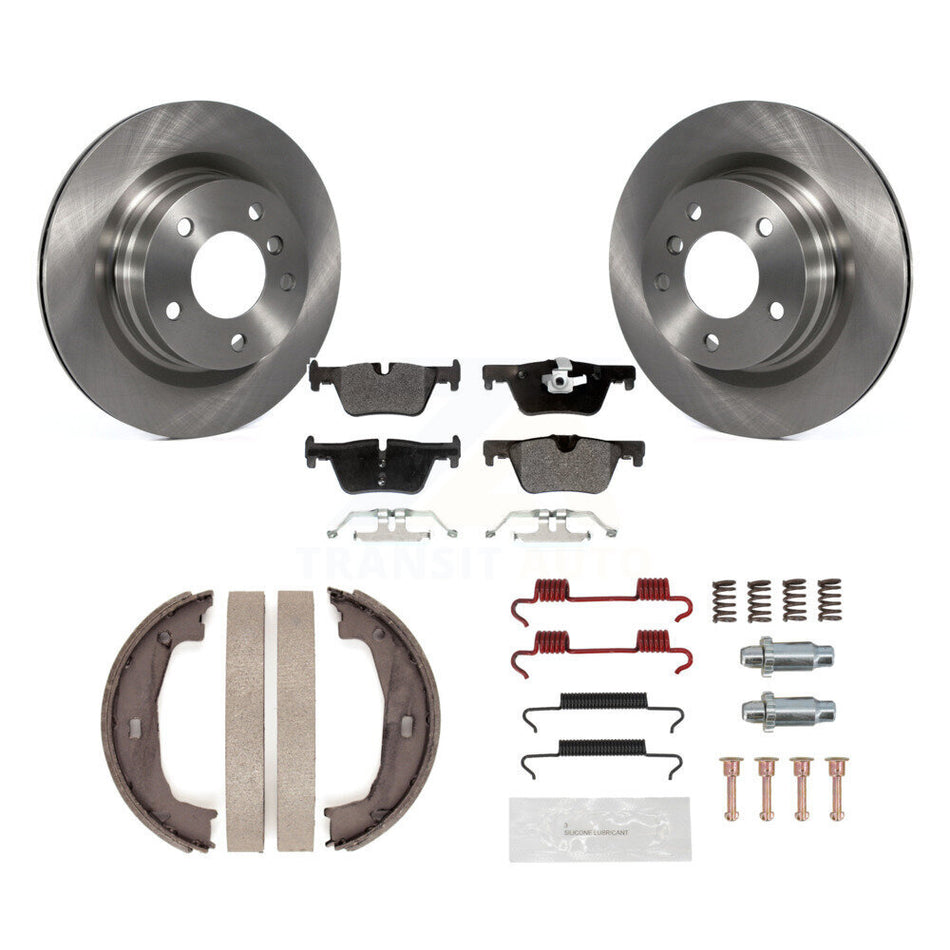 Rear Disc Rotors Semi-Metallic Pads Parking Brake Shoes And Hardware Kit For BMW 328i K8F-105357
