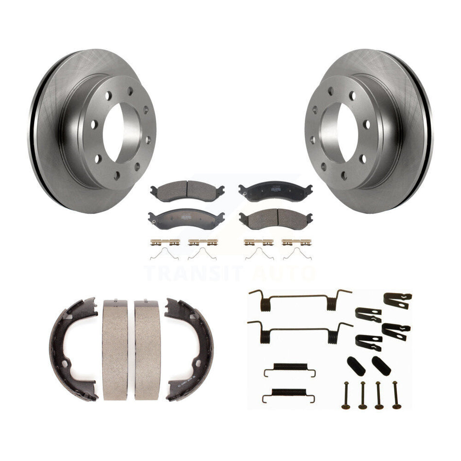 Rear Disc Rotors Semi-Metallic Pads Parking Brake Shoes Hardware Kit For GMC Savana 2500 K8F-105359