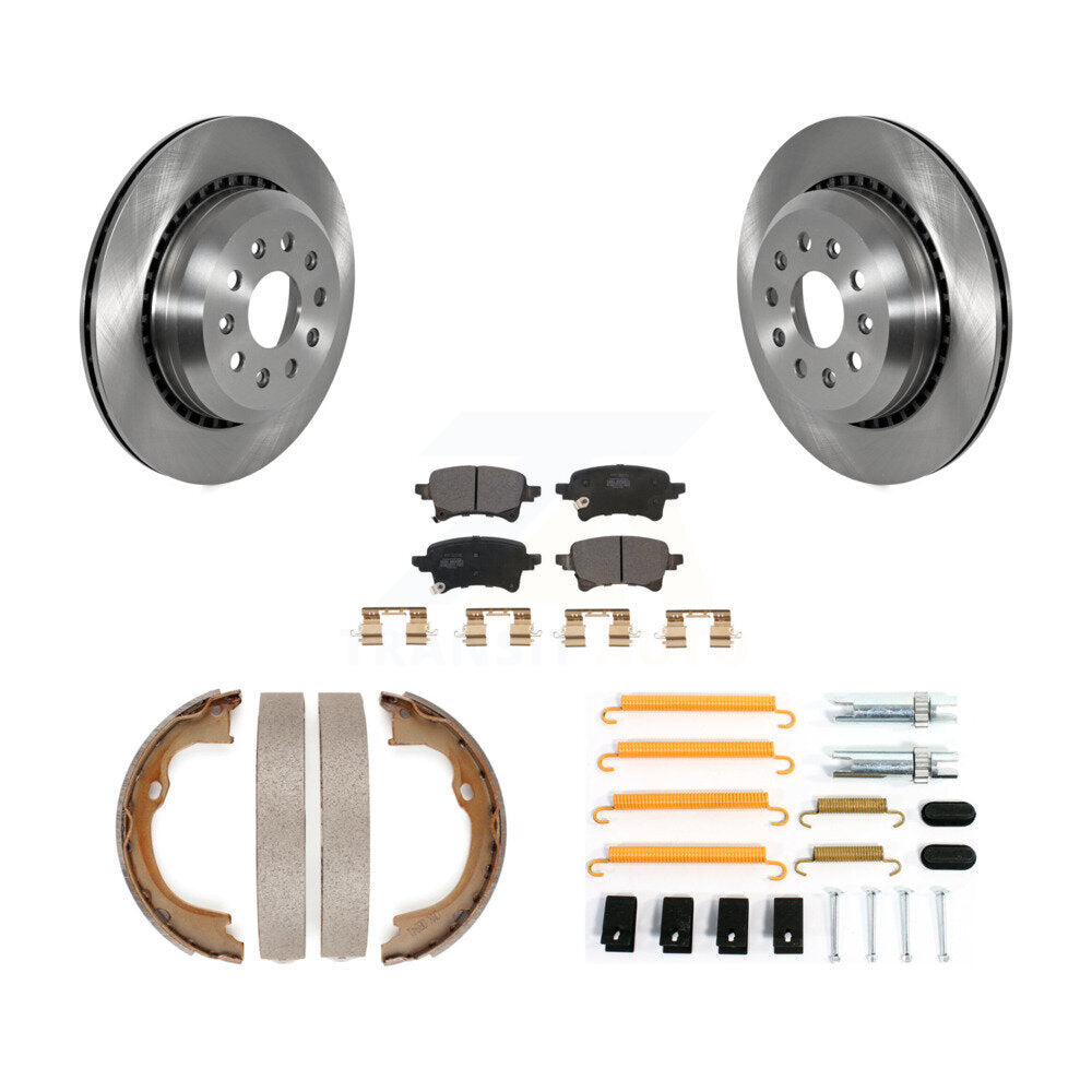 Rear Disc Rotors Semi-Metallic Pads Parking Brake Shoes & Hardware Kit For Jeep Wrangler K8F-105366