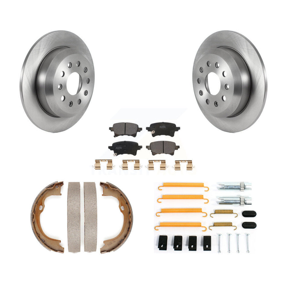 Rear Disc Rotors Semi-Metallic Pads Parking Brake Shoes & Hardware Kit For Jeep Wrangler K8F-105367