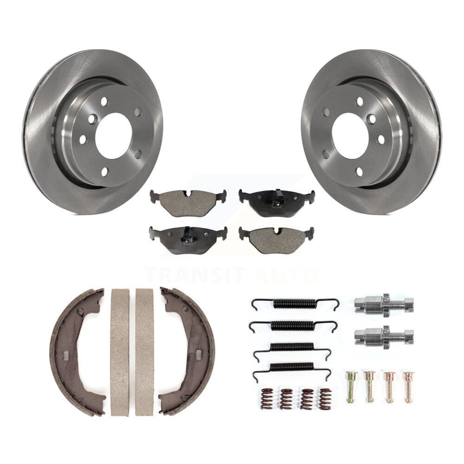 Rear Disc Rotors Semi-Metallic Pads Parking Brake Shoes And Hardware Kit For BMW 320i K8F-105370