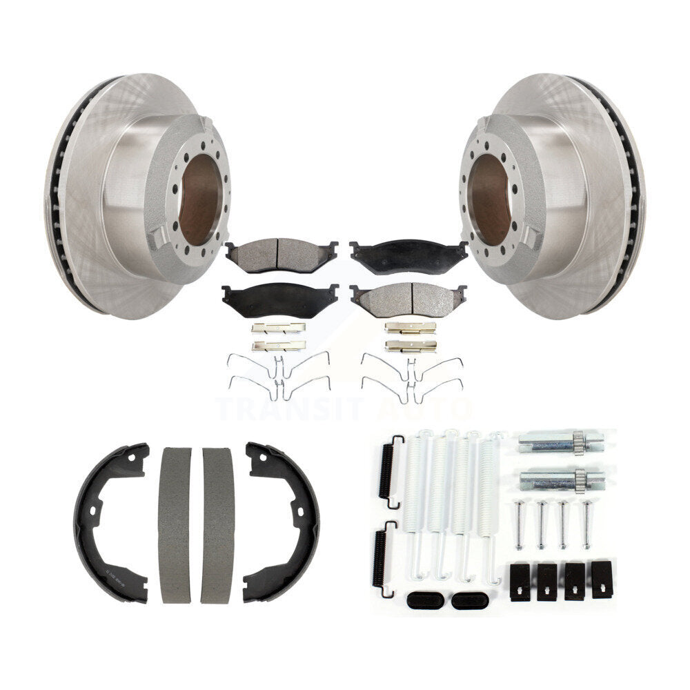 Rear Disc Rotors Semi-Metallic Pads Parking Shoes Hardware Kit For Ford F-450 Super Duty K8F-105376