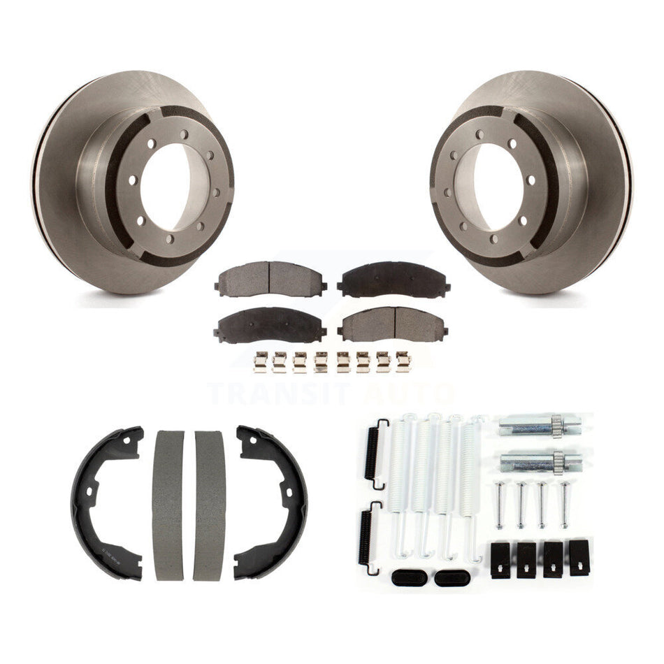 Rear Disc Rotors Semi-Metallic Pads Parking Shoes Hardware Kit For Ford F-350 Super Duty K8F-105377