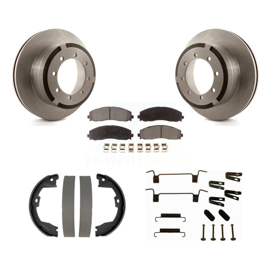 Rear Disc Rotors Semi-Metallic Pads Parking Shoes Hardware Kit For Ford F-450 Super Duty K8F-105378