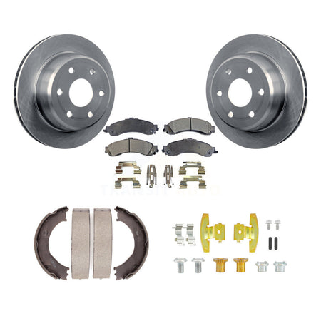 Rear Disc Rotors Semi-Metallic Pads Parking Brake Shoes Hardware Kit For GMC Sierra 1500 K8F-105379