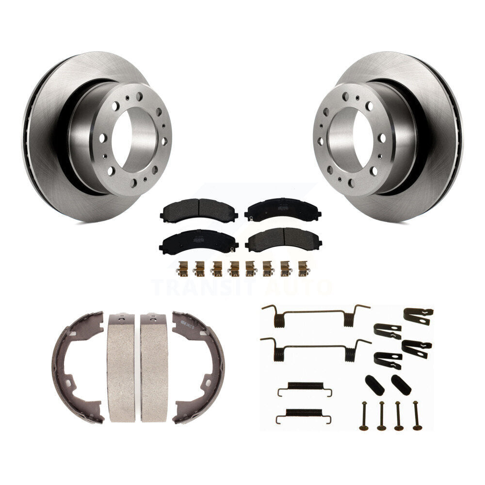 Rear Disc Rotors Semi-Metallic Pads Parking Brake Shoes And Hardware Kit For Ram 3500 K8F-105389