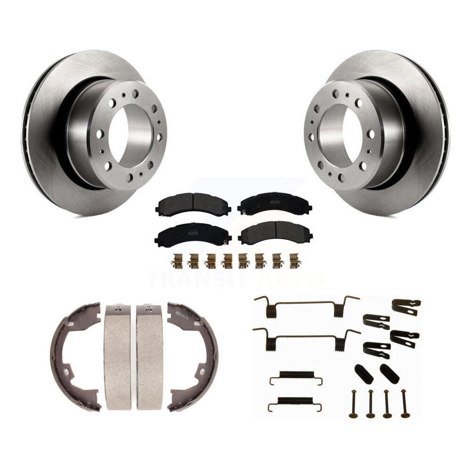 Rear Disc Rotors Semi-Metallic Pads Parking Brake Shoes And Hardware Kit For Ram 3500 K8F-105389