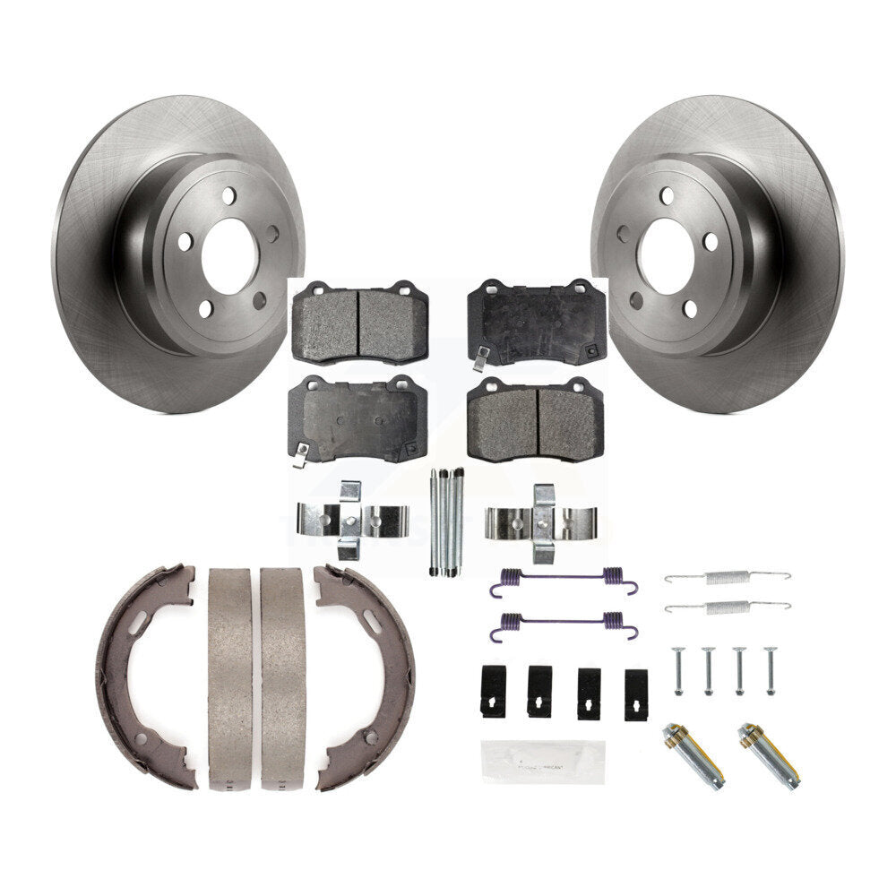 Rear Disc Rotors Semi-Metallic Pads Parking Brake Shoes And Hardware Kit For Chrysler 300 K8F-105391