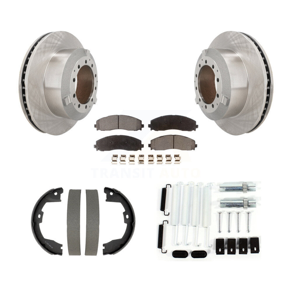 Rear Disc Rotors Semi-Metallic Pads Parking Shoes Hardware Kit For Ford F-350 Super Duty K8F-105403