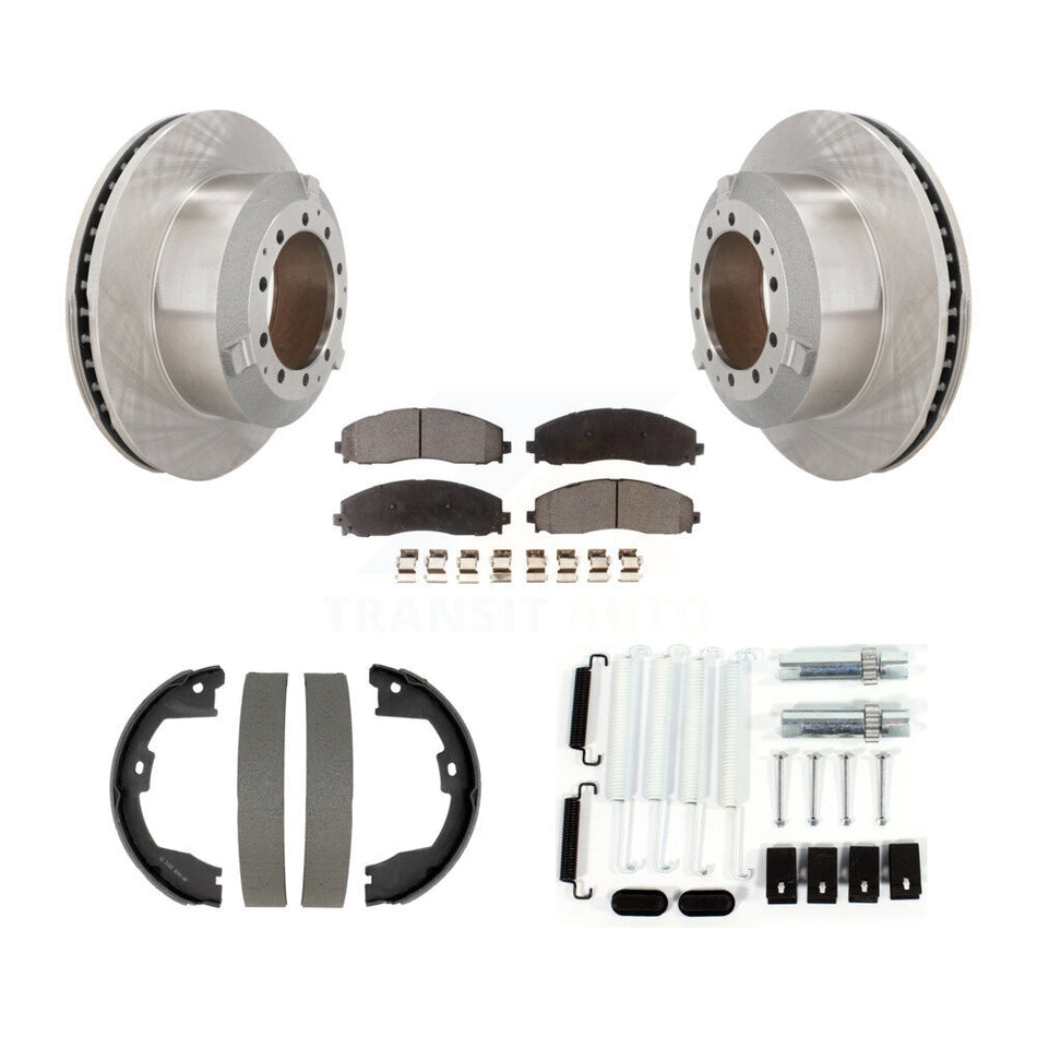 Rear Disc Rotors Semi-Metallic Pads Parking Shoes Hardware Kit For Ford F-350 Super Duty K8F-105403