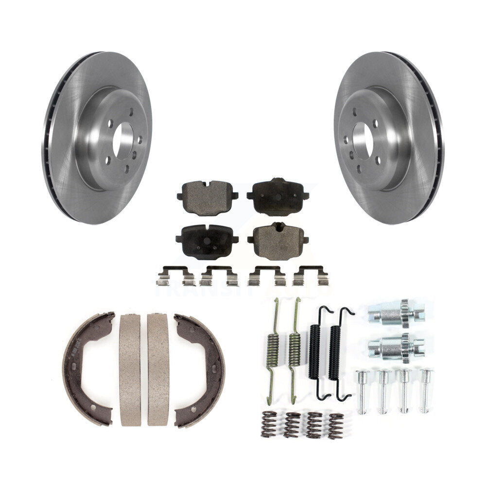 Rear Disc Rotors Semi-Metallic Pads Parking Shoes & Hardware Kit For 2011 BMW 550i xDrive K8F-105404