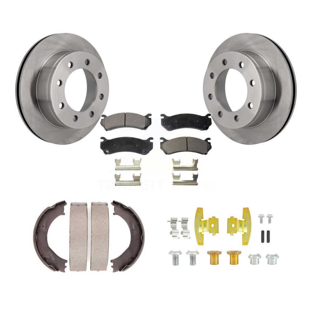Rear Disc Rotors Semi-Metallic Pads Parking Shoes Hardware Kit For Chevrolet Suburban GMC K8F-105405