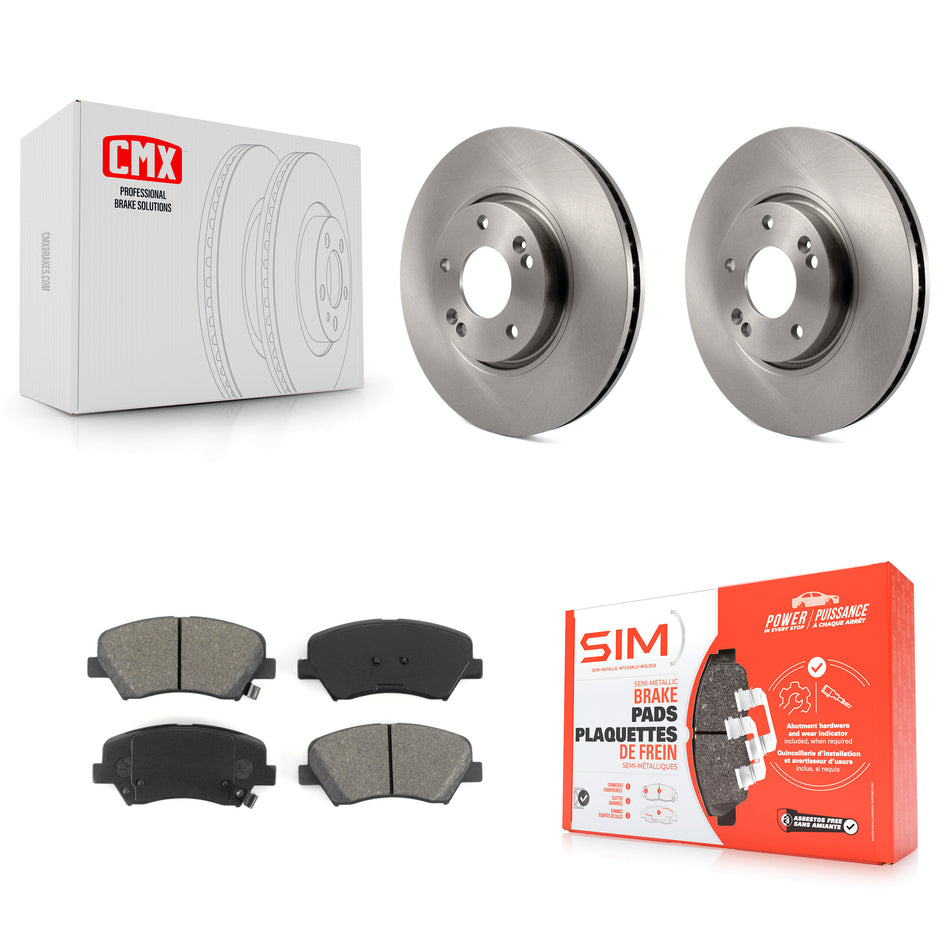 Front Disc Brake Rotors And Semi-Metallic Pads Kit For 2015 Hyundai Veloster Tech RE FLEX SE K8S-100491
