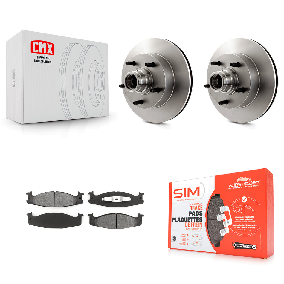 Front Disc Brake Rotors Hub Assembly And Semi-Metallic Pads Kit For Ford E-150 Econoline Club Wagon K8S-100697