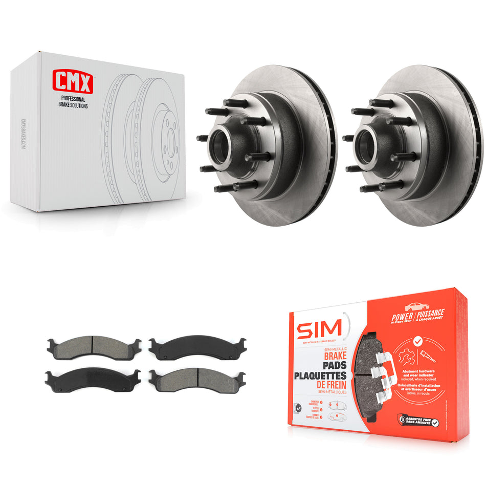 Front Disc Brake Rotors Hub Assembly And Semi-Metallic Pads Kit For Ford E-350 Super Duty E-250 Econoline F-250 HD Club Wagon E-450 K8S-100700