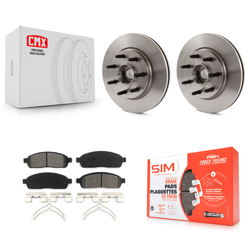 Front Disc Brake Rotors Hub Assembly And Semi-Metallic Pads Kit For Ford F-150 Lincoln Mark LT RWD K8S-100721