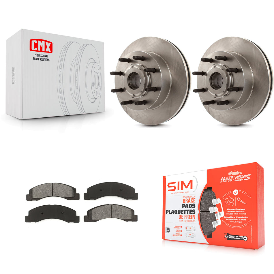 Front Disc Brake Rotors Hub Assembly And Semi-Metallic Pads Kit For 2005 Ford Excursion RWD K8S-100725