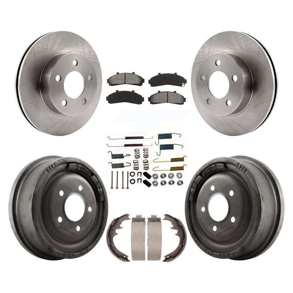 Front Rear Disc Brake Rotors Semi-Metallic Pads And Drum Kit (7Pc) For Ford Ranger Mazda B3000 B4000 With 10" Diameter 4WD K8S-102032