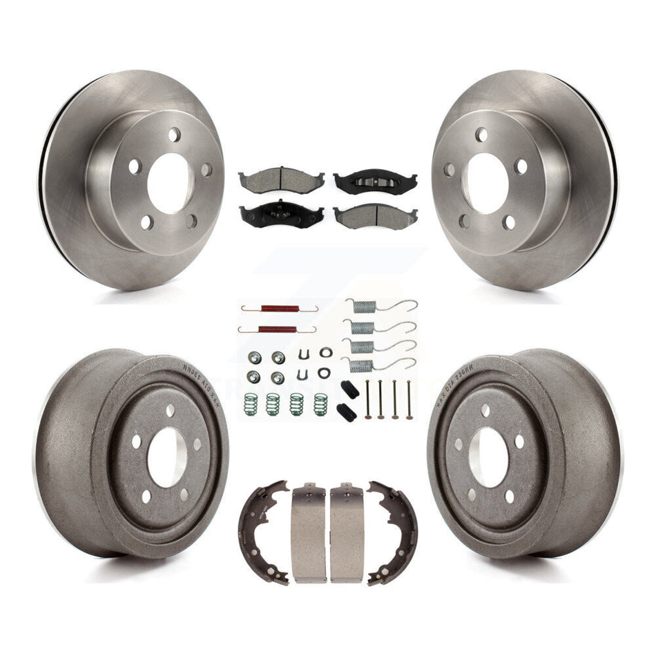 Front Rear Disc Brake Rotors Semi-Metallic Pads And Drum Kit (7Pc) For 2000 Jeep Wrangler With 9" Diameter K8S-102062