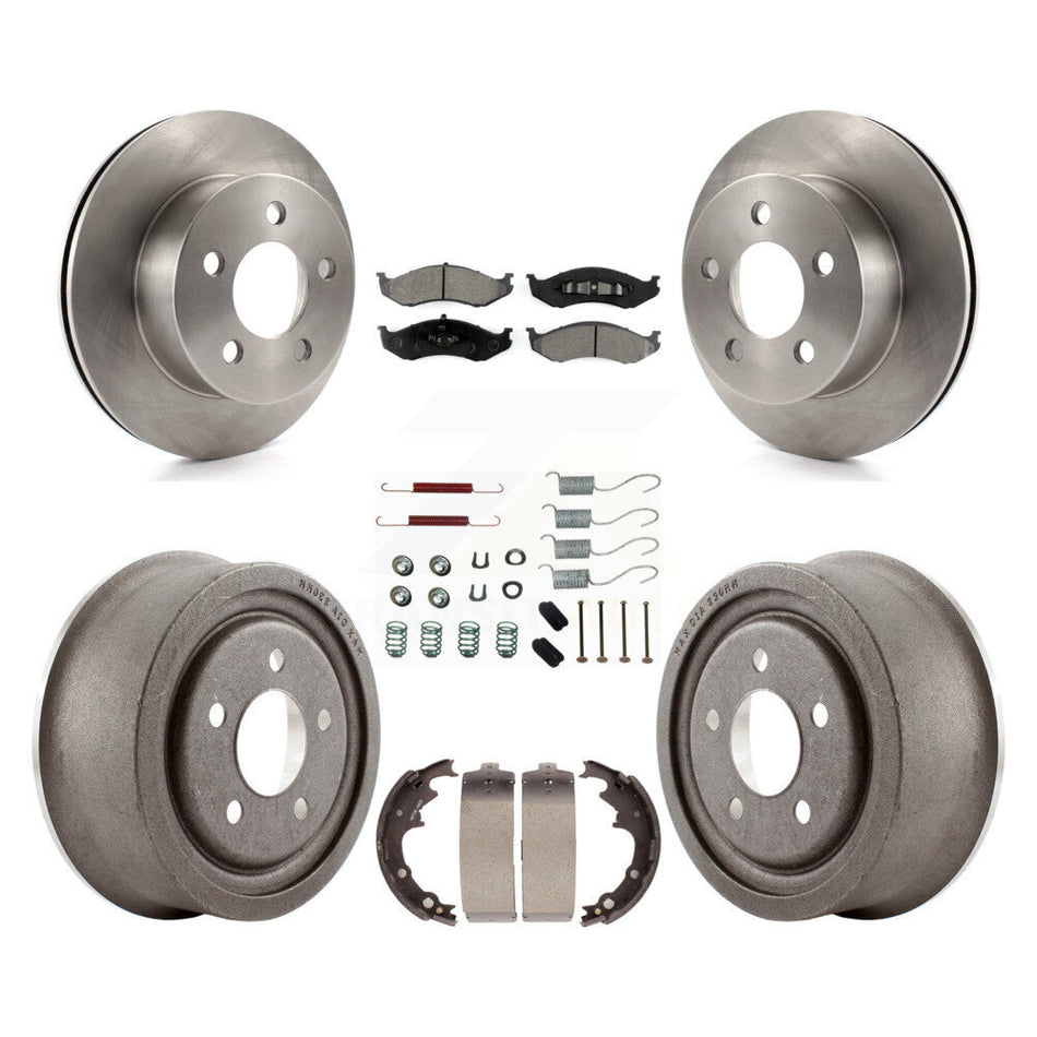 Front Rear Disc Brake Rotors Semi-Metallic Pads And Drum Kit (7Pc) For 2000 Jeep Wrangler With 9" Diameter K8S-102062