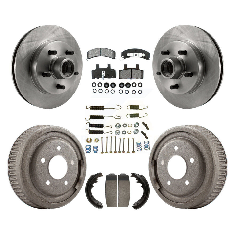 Front Rear Disc Brake Rotors Hub Assembly Semi-Metallic Pads And Drum Kit (7Pc) For 1995-1997 GMC Yukon RWD with GAS engine With 11" Diameter K8S-102180