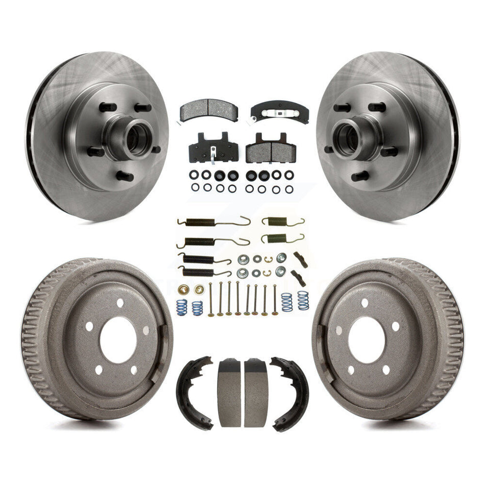 Front Rear Disc Brake Rotors Hub Assembly Semi-Metallic Pads And Drum Kit (7Pc) For 1995-1997 GMC Yukon RWD with GAS engine With 11" Diameter K8S-102180