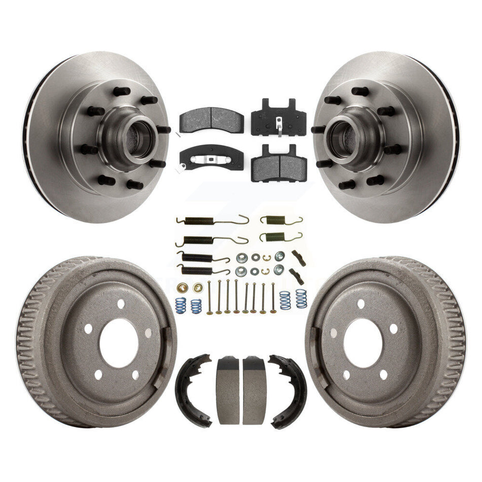Front Rear Disc Brake Rotors Hub Assembly Semi-Metallic Pads And Drum Kit (7Pc) For 1995-1997 GMC Yukon RWD with DIESEL engine With 11" Diameter K8S-102183