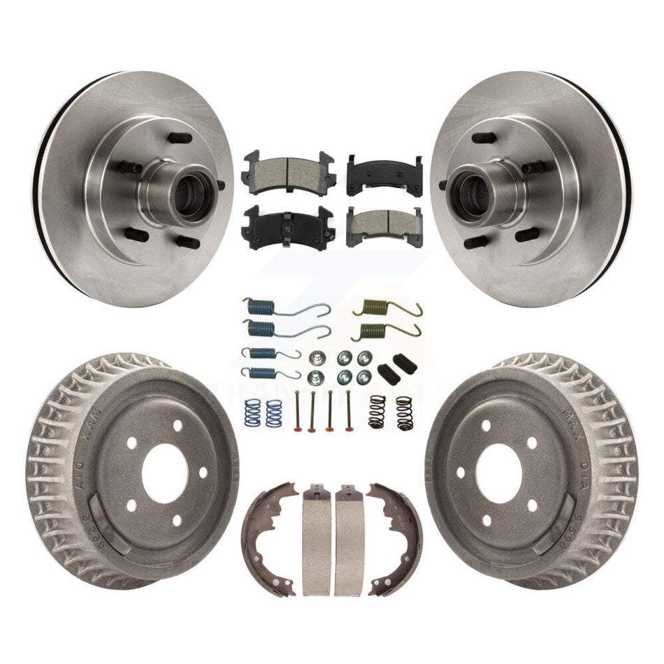 Front Rear Disc Brake Rotors Hub Assembly Semi-Metallic Pads And Drum Kit (7Pc) For 2003-2003 Chevrolet S10 GMC Sonoma RWD with rear brakes K8S-102188