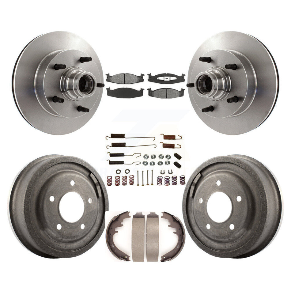 Front Rear Disc Brake Rotors Hub Assembly Semi-Metallic Pads And Drum Kit (7Pc) For 1997-1999 Ford E-150 Econoline 2-Wheel ABS K8S-102191