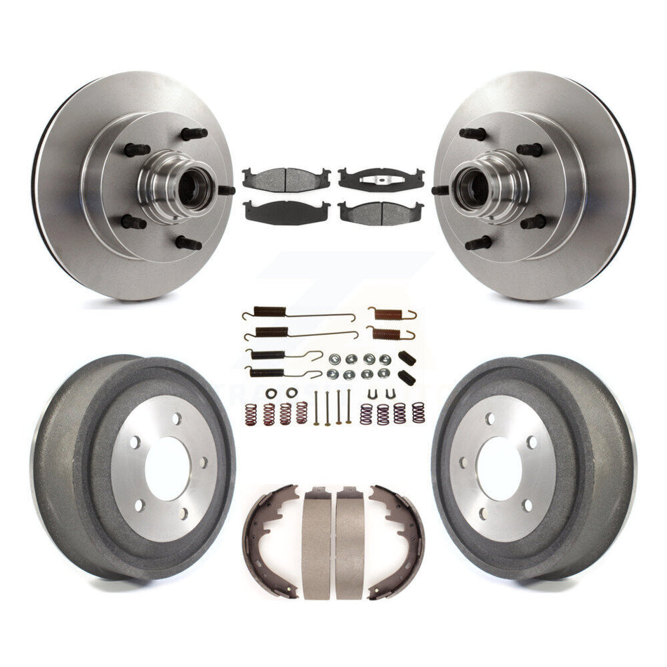 Front Rear Disc Brake Rotors Hub Assembly Semi-Metallic Pads And Drum Kit (7Pc) For 2000-2001 Ford E-150 Econoline 2-Wheel ABS K8S-102192
