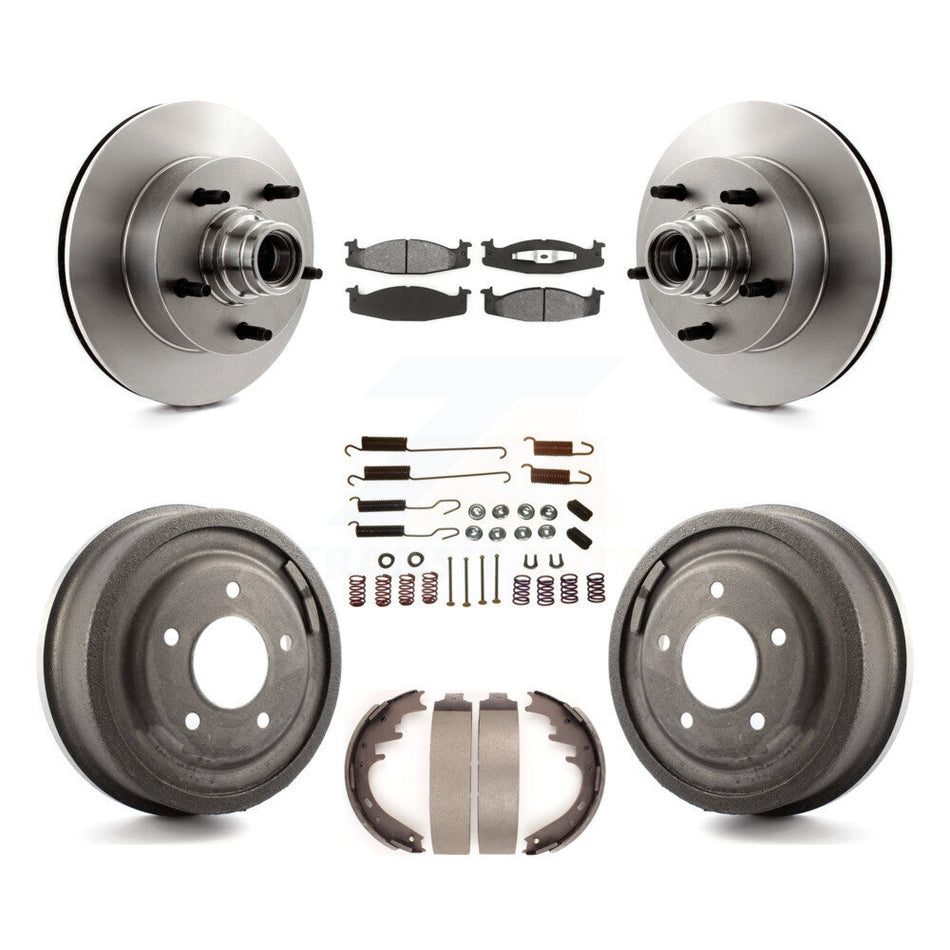 Front Rear Disc Brake Rotors Hub Assembly Semi-Metallic Pads And Drum Kit (7Pc) For 1997-1999 Ford E-150 Econoline Club Wagon K8S-102194