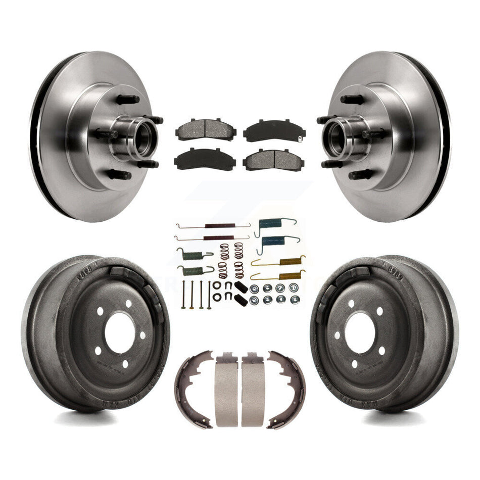 Front Rear Disc Brake Rotors Hub Assembly Semi-Metallic Pads And Drum Kit (7Pc) For Ford Ranger Mazda B2500 B3000 B4000 With 10" Diameter K8S-102198