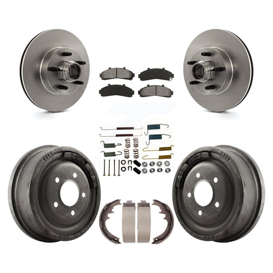 Front Rear Disc Brake Rotors Hub Assembly Semi-Metallic Pads And Drum Kit (7Pc) For Ford Ranger With 10" Diameter K8S-102200