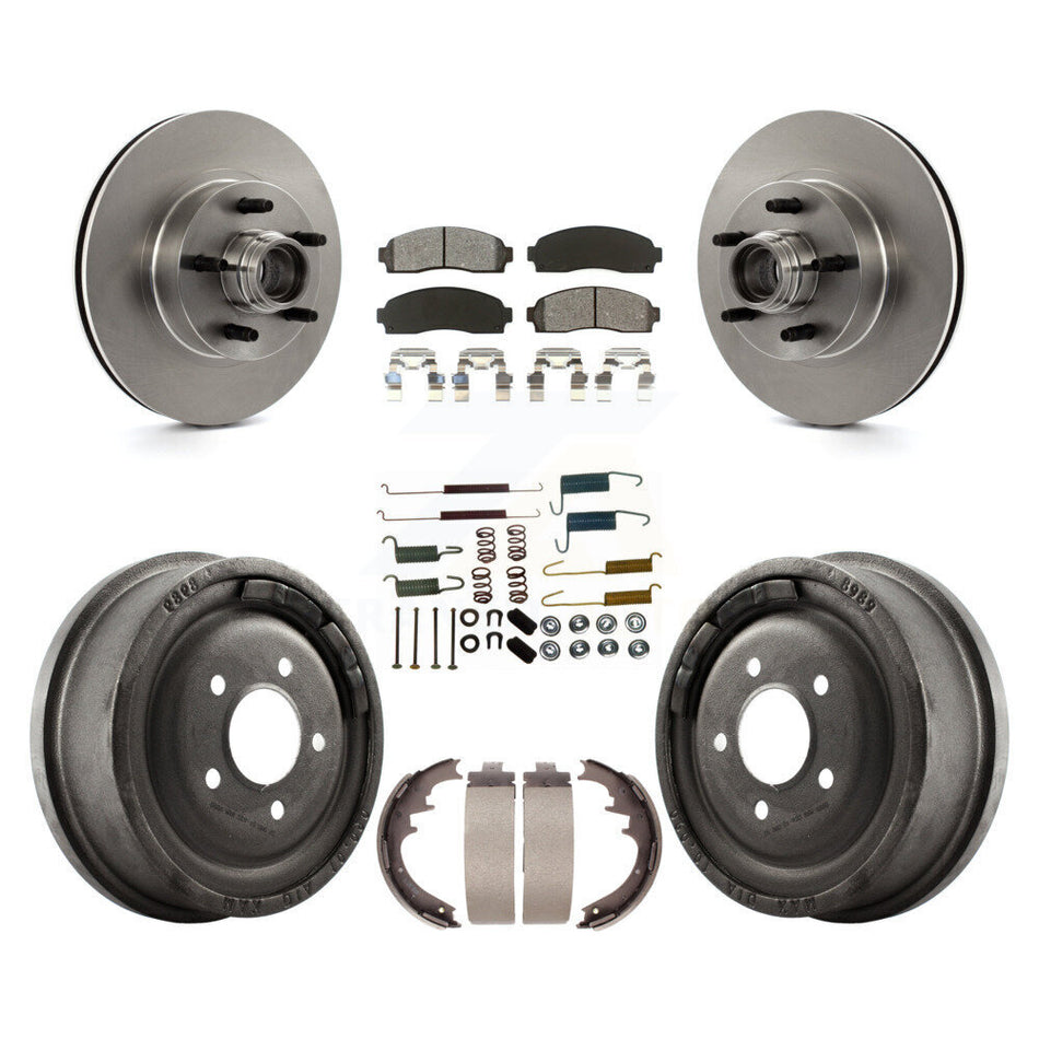 Front Rear Disc Brake Rotors Hub Assembly Semi-Metallic Pads And Drum Kit (7Pc) For 2006-2009 Ford Ranger RWD With 10" Diameter K8S-102201