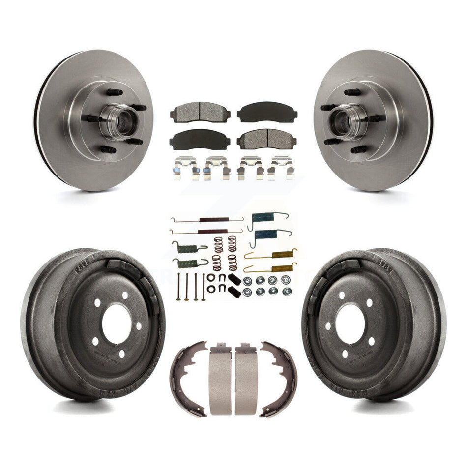 Front Rear Disc Brake Rotors Hub Assembly Semi-Metallic Pads And Drum Kit (7Pc) For 2006-2009 Ford Ranger RWD With 10" Diameter K8S-102201