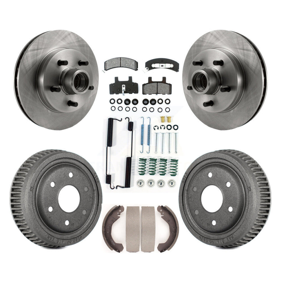 Front Rear Disc Brake Rotors Hub Assembly Semi-Metallic Pads And Drum Kit (7Pc) For GMC Yukon RWD With 10" Diameter 6 Lug Wheels K8S-102283