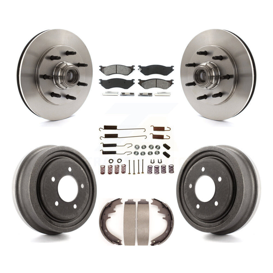 Front Rear Disc Brake Rotors Hub Assembly Semi-Metallic Pads And Drum Kit (7Pc) For 1999 Ford F-150 RWD With 7 Lug Wheels 12mm Wheel Lugs 4 ABS K8S-102287