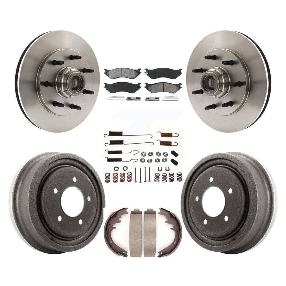 Front Rear Disc Brake Rotors Hub Assembly Semi-Metallic Pads And Drum Kit (7Pc) For 1999 Ford F-150 RWD With 7 Lug Wheels 12mm Wheel Lugs 4 ABS K8S-102287