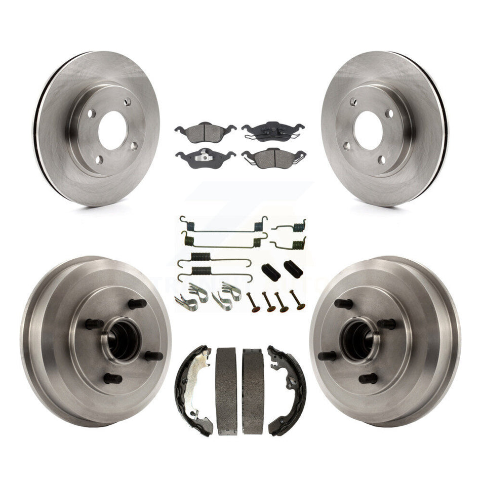Front Rear Disc Brake Rotors Semi-Metallic Pads And Drum Kit (7Pc) For Ford Focus Wheel Bearing Includes K8S-102323