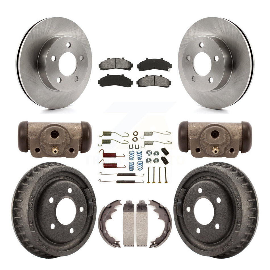 Front Rear Disc Brake Rotors Semi-Metallic Pads And Drum Kit (9Pc) For 2001-2002 Ford Ranger 4WD With 9" Diameter K8S-102501