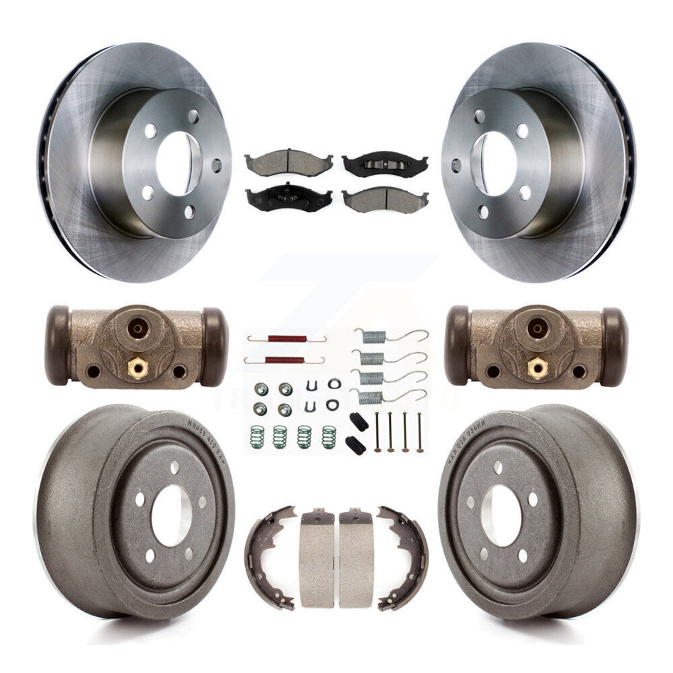 Front Rear Disc Brake Rotors Semi-Metallic Pads And Drum Kit (9Pc) For 1997-1998 Jeep TJ 4-Wheel ABS With 9" Diameter K8S-102610