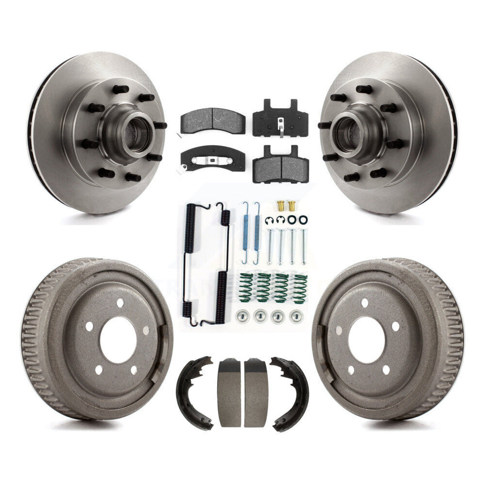 Front Rear Disc Brake Rotors Hub Assembly Semi-Metallic Pads And Drum Kit (7Pc) For 1997 Chevrolet C1500 Suburban DIESEL engine With 10" Diameter K8S-102835