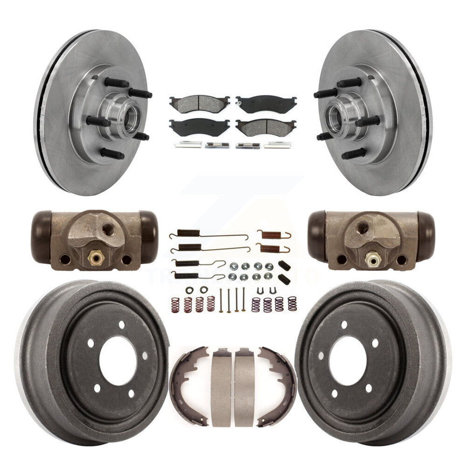 Front Rear Disc Brake Rotors Semi-Metallic Pads And Drum Kit (9Pc) For 1999 Ford F-150 RWD With 5 Lug Wheels 14mm Wheel Lugs K8S-103161