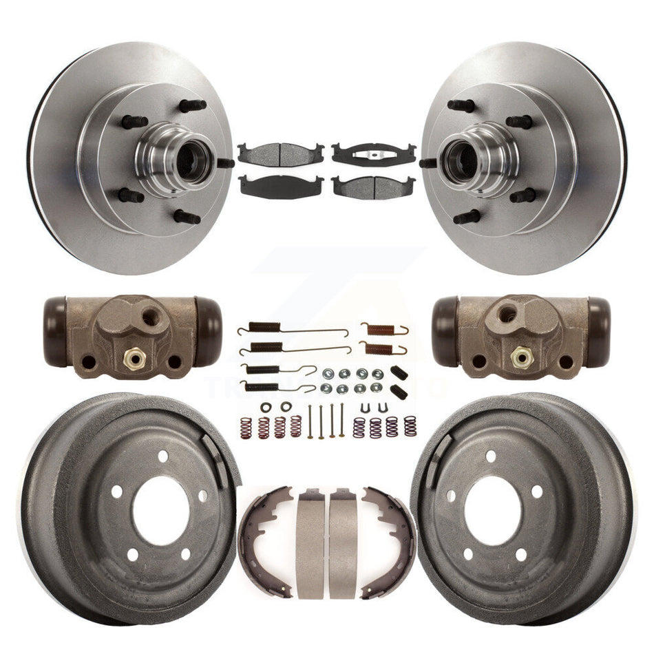 Front Rear Disc Brake Rotors Semi-Metallic Pads And Drum Kit (9Pc) For 1997 Ford E-150 Econoline 2-Wheel ABS 15 16" Bore K8S-103168