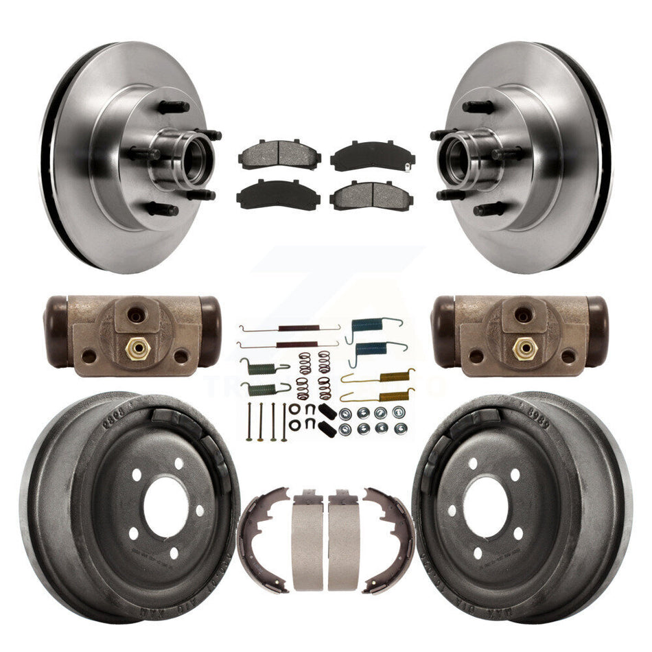 Front Rear Disc Brake Rotors Semi-Metallic Pads And Drum Kit (9Pc) For Ford Ranger Mazda B2500 B3000 B4000 With 10" Diameter K8S-103172