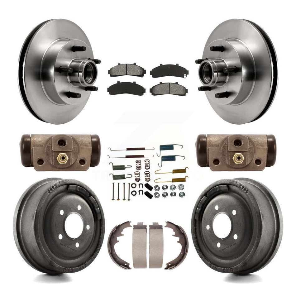 Front Rear Disc Brake Rotors Semi-Metallic Pads And Drum Kit (9Pc) For Ford Ranger Mazda B2500 B3000 B4000 With 10" Diameter K8S-103172